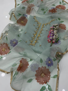 Handwork Stones And Beads Work Organza Oil Paint 🎨 2 Pc 👗