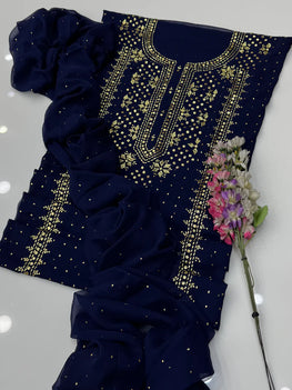 Indian Golden Mukesh Work Chiffion 2 Pc Dress 👗