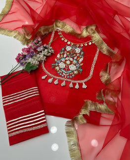 Handmade 3D Flower Embroidered And Goota Work Organza 2 Pc